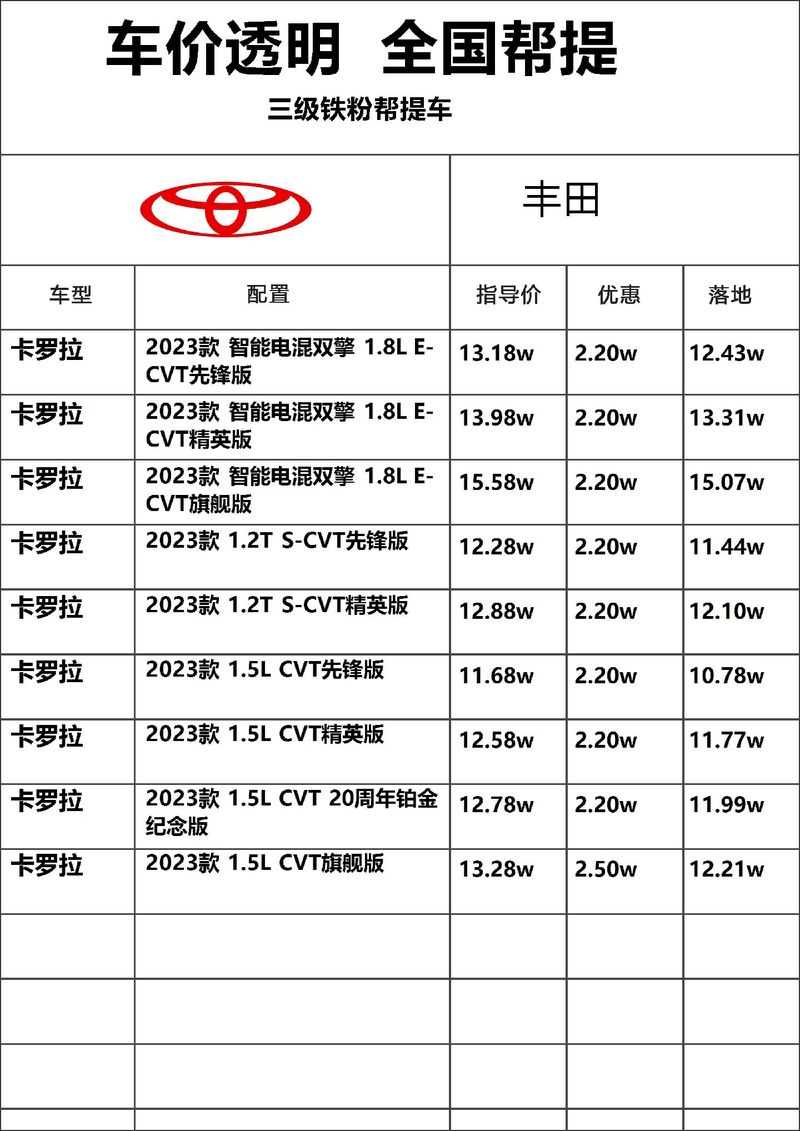 新卡罗拉油电混合报价,新卡罗拉油电混合报价表